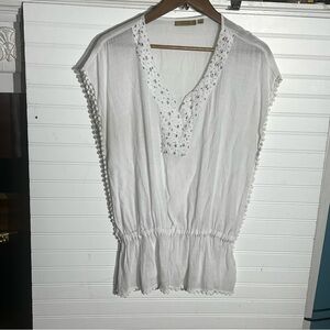 Valerie Stevens White Embellished V-Neck Blouse Size Large